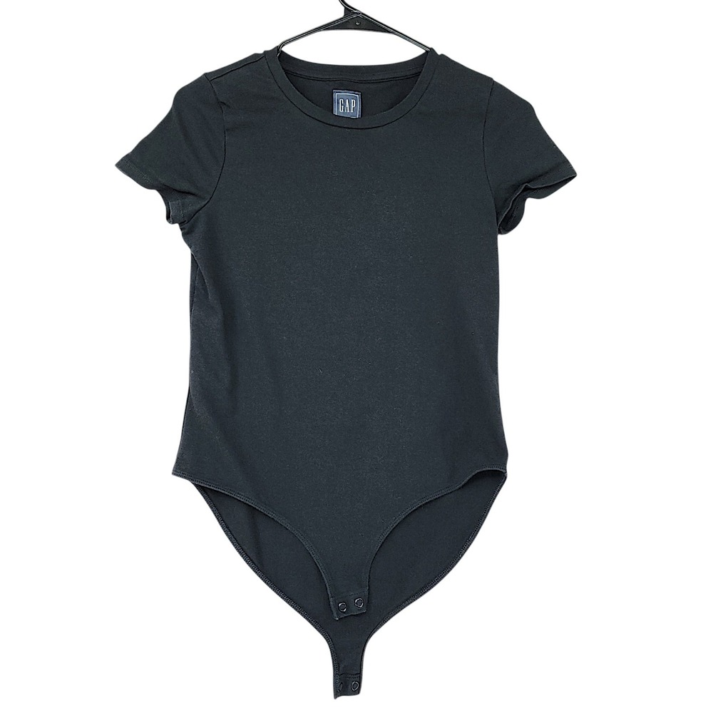 GAP Bodysuit M P Petite Women Black Short Sleeve Crew Neck Stretch Essential